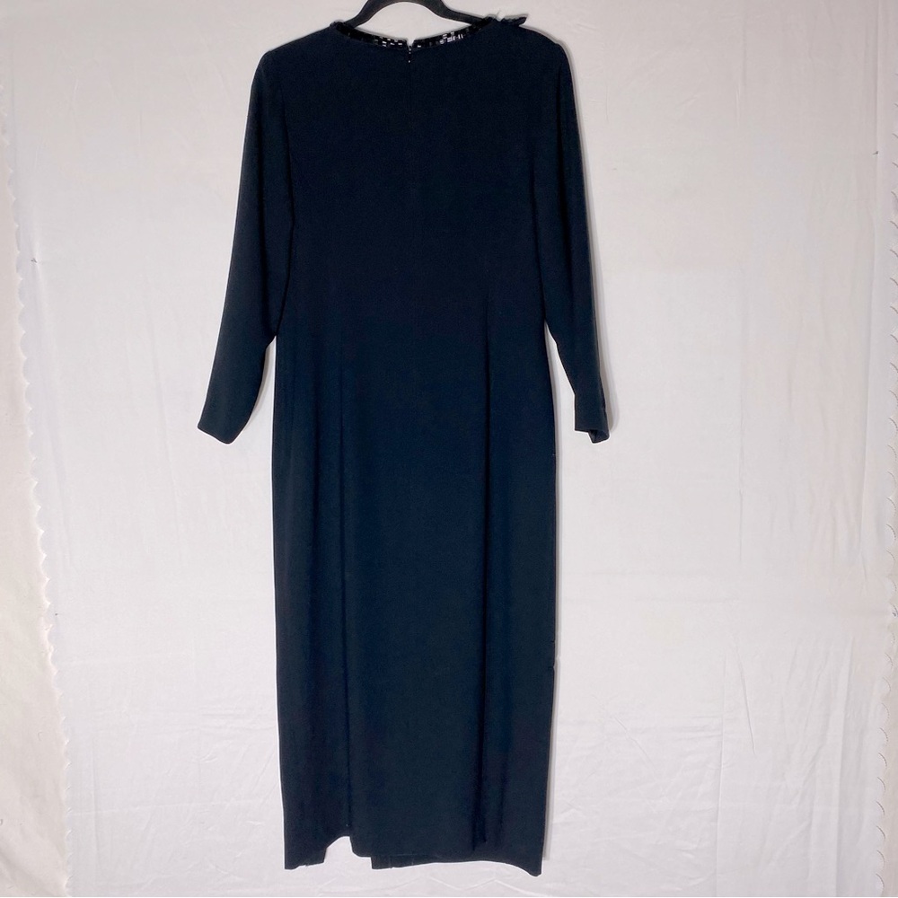 Vintage Simon Chang Black Long Sleeve Midi Dress With Slit And beaded Trim 8 - Picture 15 of 16